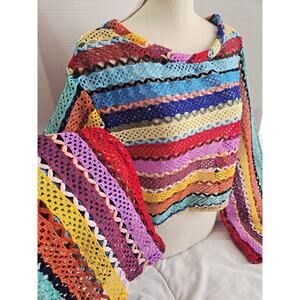 Urban Renewal L Boho Indie Open Loop Crochet Rainbow Slouch Cropped Bell Sleeves